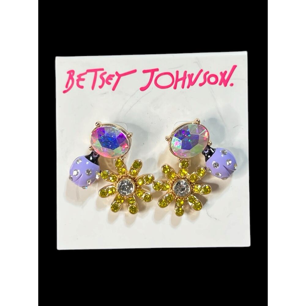 Betsy Johnson Ladybug Flower Earrings For Pierced Ears New